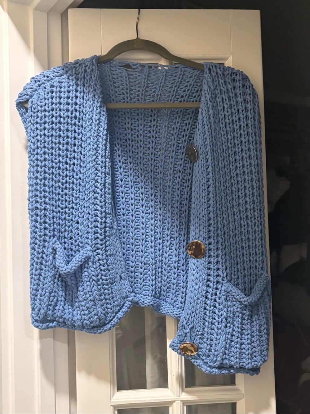 Zara Light Blue Chunky Knit Cardigan with Large Buttons